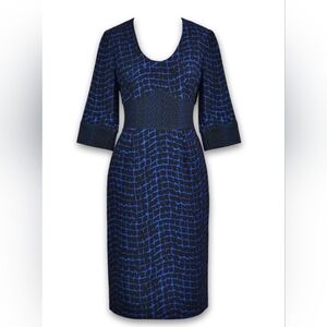 J. Peterman Chain Print‎ Black and Blue Medi Career Dress Size 6